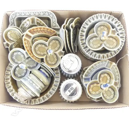 3 VINTAGE IRISH WADE LIGHTERS & LG COLLECTION ASHTRAYS SOME w LEPRECHAUNS