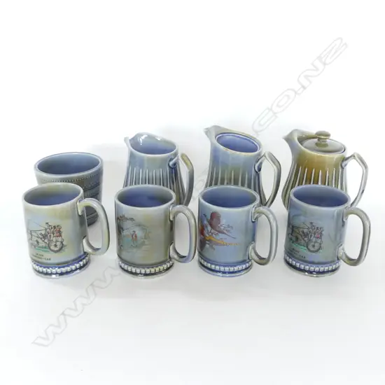 COLLECTION VINTAGE IRISH WADE, COFFEE MUGS, COFFEE PT, JUG & HERB POT
