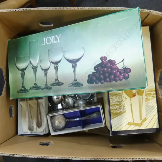 CUTLERY, MOET BUCKET BAG, WINE GLASSES BOXED