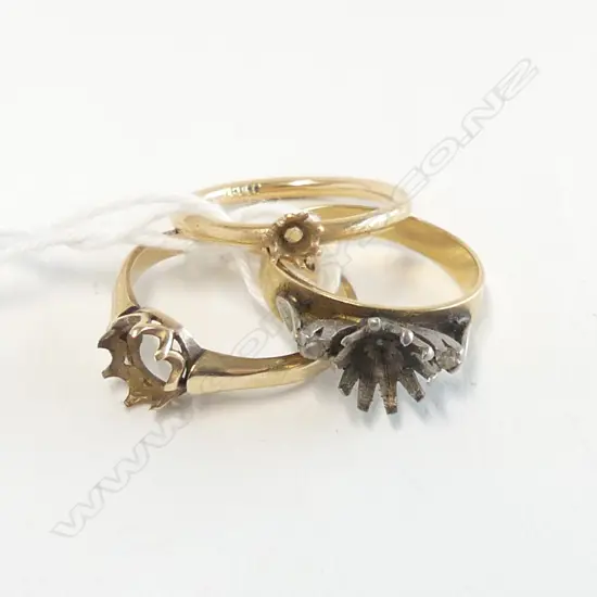2 X 15ct & 1x 18ct GOLD RINGS - STONES REMOVED 8.1gms