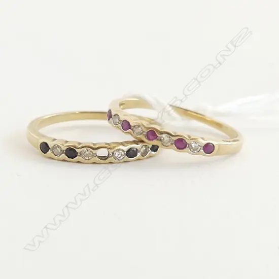 2 9ct YELLOW GOLD RINGS 1 ruby & diamond the other sapphire & diamond missing 1 sapphire 2.28gms SIZE O