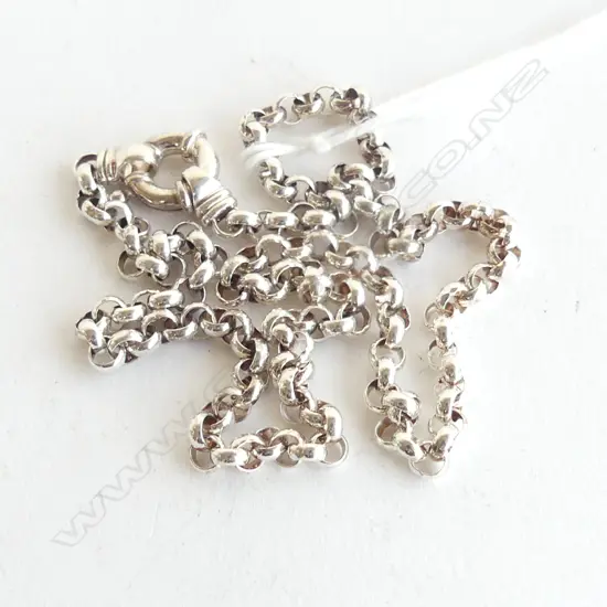 SILVER BELCHER LINK NECK CHAIN RING SPRUNG CLASP L.410mm 19.5gms 