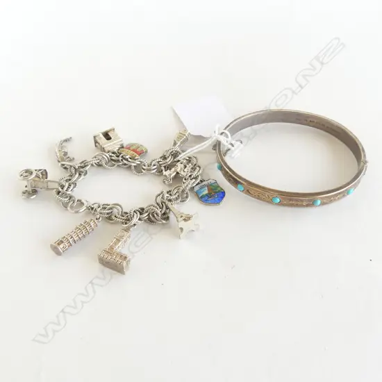 SILVER GILT BANGLE + SILVER CHARM BRACELET