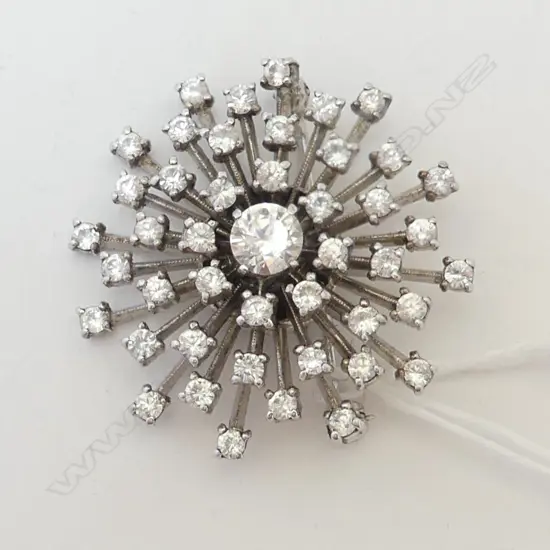 BIRMINGHAM 1973 SILVER & FAUX DIAMOND DESIGNER SPRAY BROOCH 