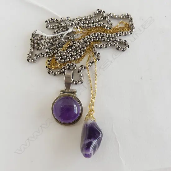 LONG SILVER NECKLACE WITH SILVER AMETHYS PENDANT + OTHER AMETHYST NECKLACE