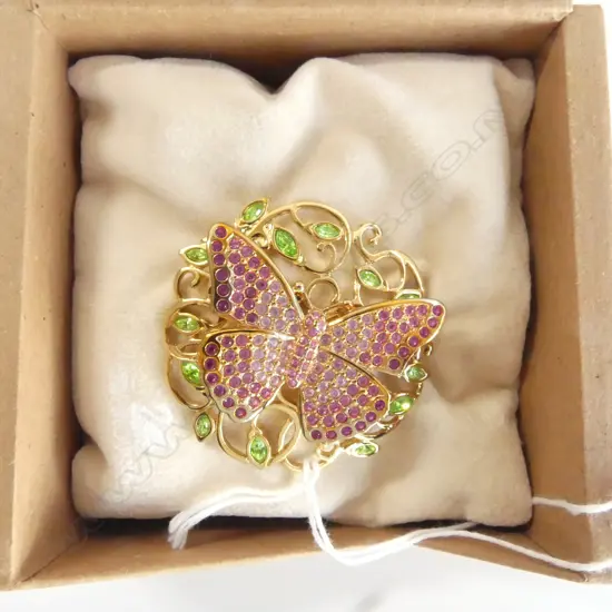 SWAROVSKI BROOCH GILT WITH RED GEM SET BUTTERFLY as new & boxed