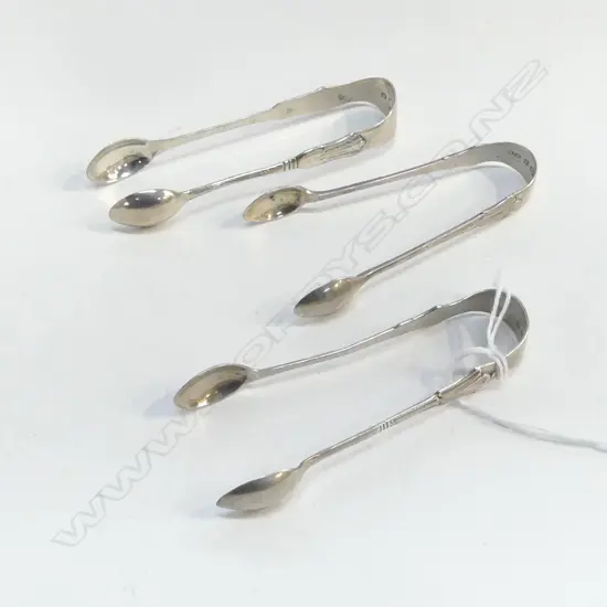 THREE STG SILVER SUGAR TONGS BIRMINGHAM 1900-1916, L.70-84mm