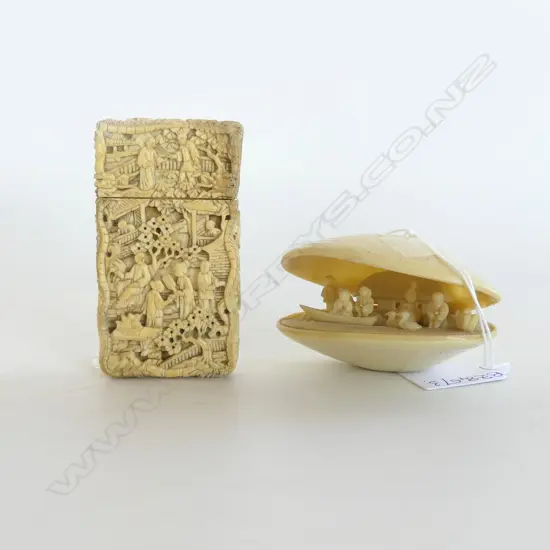 CARVED IVORY CARD CASE AF 85x45mm + FAUX IVORY DREAM SHELL W.75mm