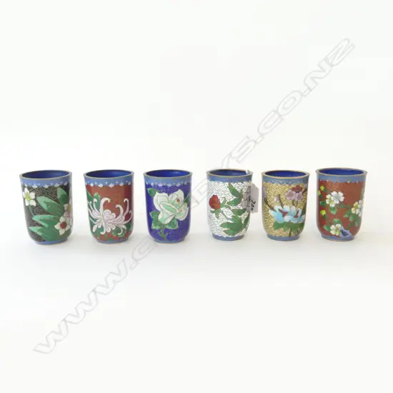 SIX CLOISONNE FLORAL PATTERNED CUPS, H.72MM