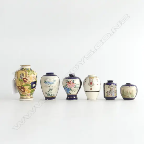 6 OLD MINI SATSUMA JAPANESE VASES 2 with minor faults