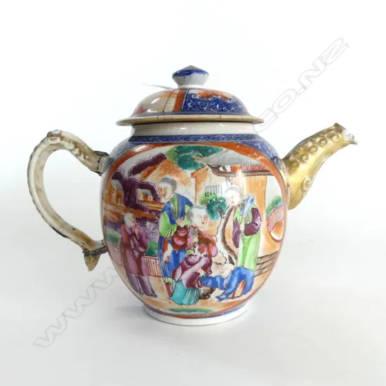 18THC CHINESE FAMILLE ROSE TEAPOT faulted cracked restored etc H.165mm