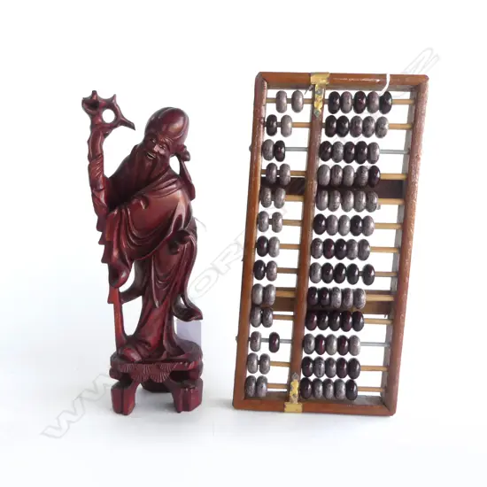 CARVED CHINESE SAGE H250MM & ABACUS L270MM