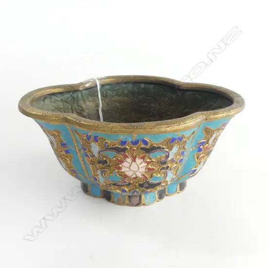 CHINESE CHAPLEVE ENAMEL CLOUD FORM BOWL L.190mm