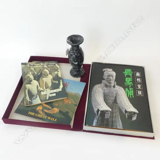 CASED CHINESE BOOK  H400MM & MARBLE VASE H200MM