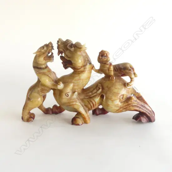 LG CHINESE JADE CARVING BIXIE PLAYING w ITS YOUNG, L.300mm H.200mm