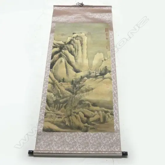 CHINESE SCROLL painted with mountainous landscape