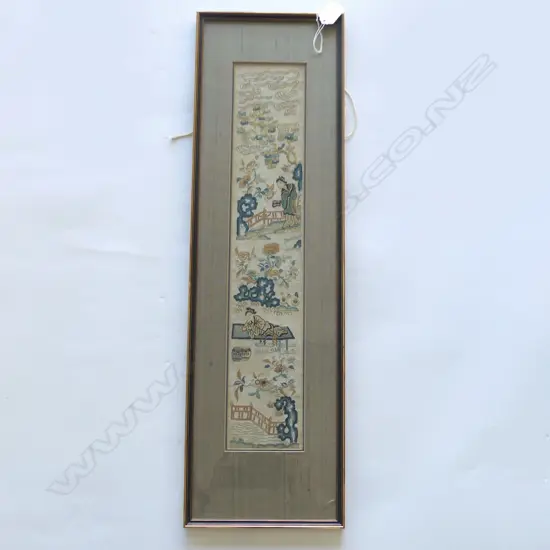 OLD CHINESE FINE SILK EMBROIDERERY FLORALS LANDSCAPES FENCES PEOPLE 510 X 95mm W PROVENANCE
