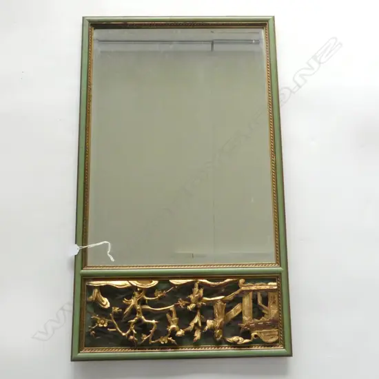 MIRROR w. CARVED WOODEN GILDED ORIENTAL PANEL 840x495mm 