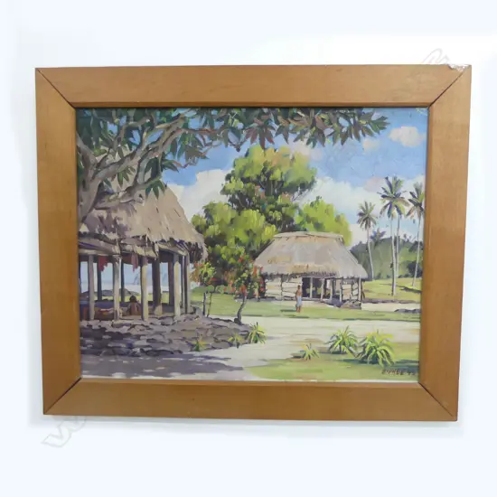 CHARLES MCPHEE (1910-2002), PACIFIC ISLAND SCENE, OIL ON BOARD 300x380mm