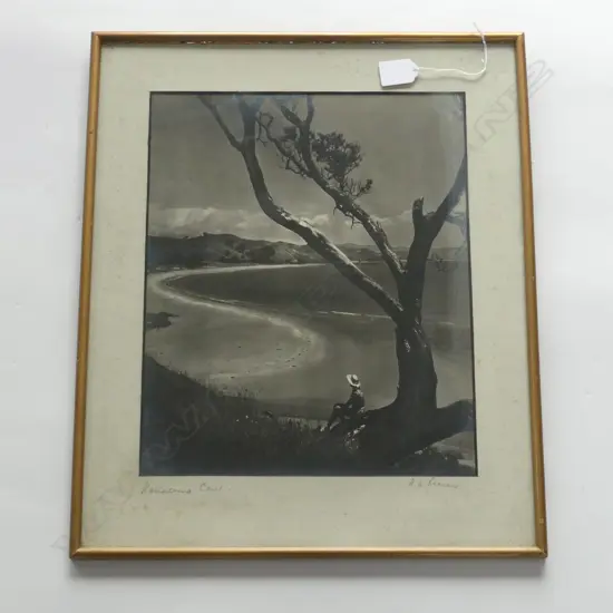 VINTAGE PHOTO PRINT, 'KUAOTUNU BEACH' (COROMANDEL) 350x285mm 