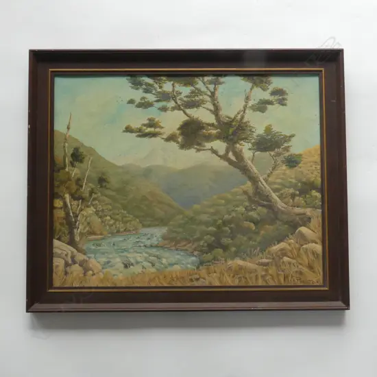 M. A. PRESTON, BUSH LANDSCAPE, OIL ON BOARD '78 390x490mm