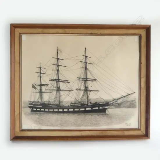 PEN & INK DRAWING OF SAILING SHIP THE WAIKATO BY SV LAMPARD H480 L580MM