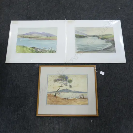 3 LANDSCAPE WCs; 2 FRANCES WRIGHT 250x350mm, M. CORTE LLOYD (RANGITOTO) FOXING 235x310mm