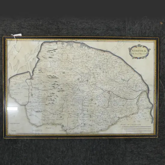ANTIQUE MAP OF NORFOLK BY ROB MORDEN H400 L600MM