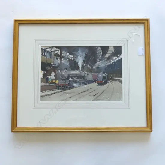 JOHN YARDLEY RI WATERCOLOUR. 'READY TO GO STREET STATION'. SIGNED 240X340mm