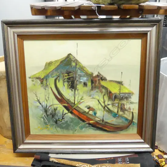 SIGNED OIL, BALI SCENE, OIL ON BOARD 330x385mm