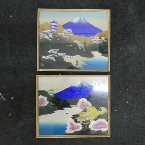 PAIR OF JAPANESE VINTAGE MT FUJI WATER COLOURS, SIGNED, 370 x 430mm