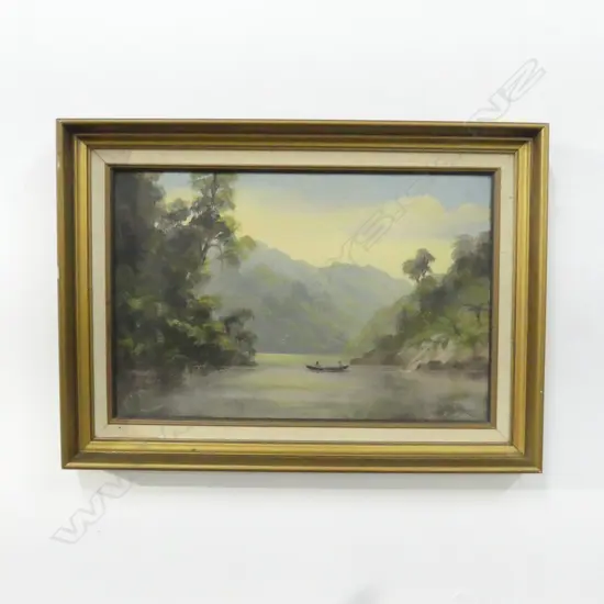 RIVER & WAKA SCENE, OIL ON BOARD, 400 x 550mm