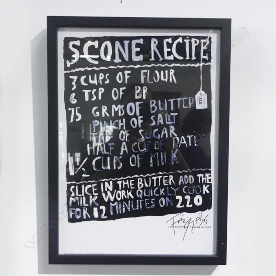 DICK FRIZZELL PHOTO LITHO 'SCONE RECIPE' SIGNED/16 , SIGNED & INSCRIBED TO REVERSE, 420 x 310mm
