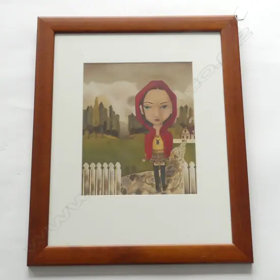 K. WOOD, STYLISED LITTLE RED RIDING HOOD, OIL ON BOARD 310x250mm
