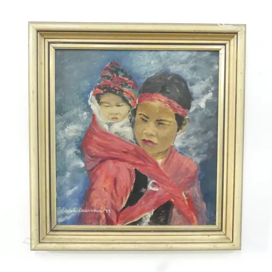 CHARLOTTE DREWERMAN MOTHER & CHILD OIL ON BOARD, 430 X 400mm