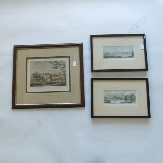 PR C. BARRAUD 1877 RIVER LITHOGRAPHS 105x225mm + STAG HUNTING PRINT (FOXING) 240x305mm