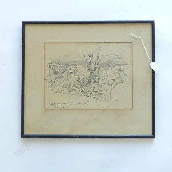 ORIGINAL WWI CARTOON 'WHATS THE PASSWORD TONIGHT JOE/SUNSHINE', SIGNED PRAIN 1918 210 x 270mm, some foxing7
