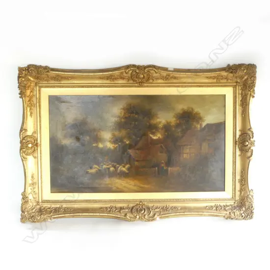 VICTORIAN OIL ON CANVAS 'COUNTRY SCENE'  780 x 500mm (losses to frame, minor damage to painting signed but illegible)