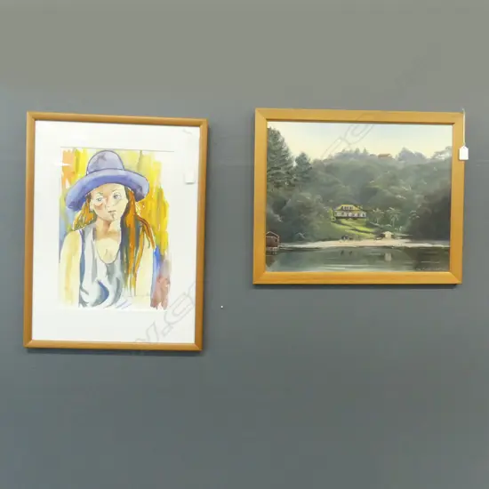 2 ARTWORKS; SIGNED WC PORTRAIT, 410x290mm, JOY JORGENSEN, HOUSE AT KARAKA BAY, OIL ON BOARD '82 395x495mm 