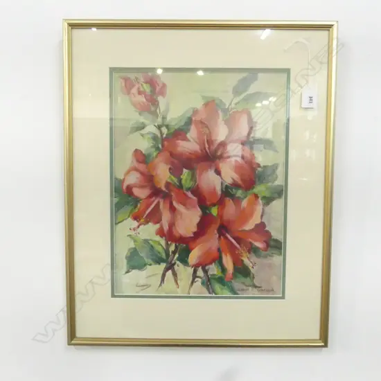 GLADYS C SIMPSON ' HYBISCUS' STILL LIFE GOUACHE,  ?