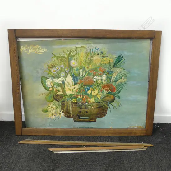 NATIVE FLOWERS OF NZ, OIL ON CARD, UNSIGNED (damaged)