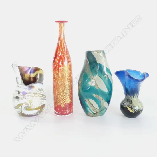  4PCS EUROPEAN STUDIO GLASS VASES  MALTA ETC TALLEST250MM