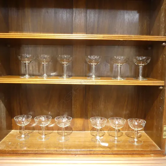 12 ETCHED HOLLOW STEM CHAMPAGNE GLASSES H.115mm