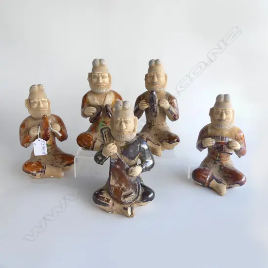 5 CHINESE TERACOTTA GLAZED TOMB STYLE MUSCIAN FIGURES H.180mm