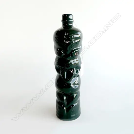 TI TOKI DARK GREEN GLAZED BOTTLE KERIMIKO POTTERIES NZ H.265mm