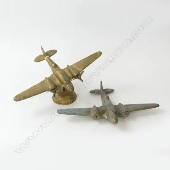 2 VINTAGE BRASS FIGHTER PLANES W.240mm