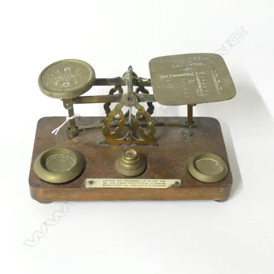 ANTIQUE LETTER POST SCALE w. 6 WEIGHTS W.230mm