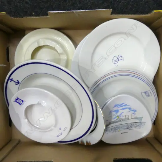 BOX – TEN SHIPPING LINE PLATES & ASHTRAYS SHAW SAVILLE LINE ETC