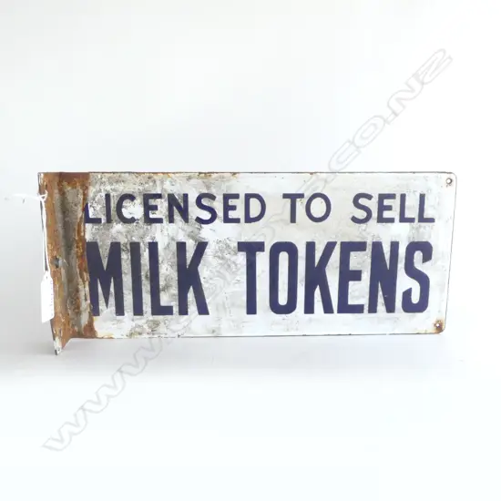 SMALL WALL ENAMEL MILK TOKEN  SELLERS SIGN L330MM