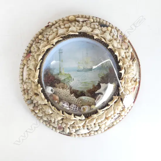 FOLK ART BEACH SHELL DIARAMA WALL PICTURE H290MM